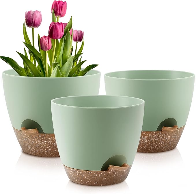 QRRICA Plant Pots 10/9/8 Inch Self Watering Pots, Plastic Flower Pots, Nursery by QRRICA