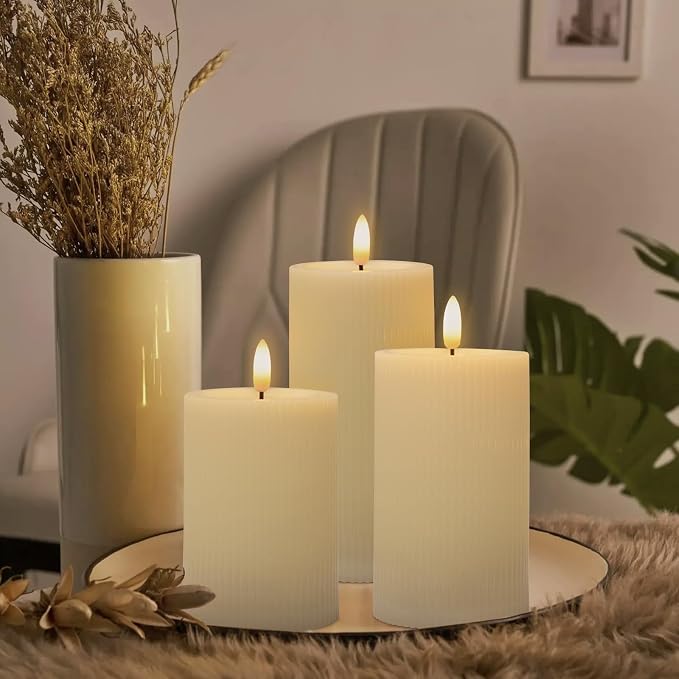 Battery Operated Candles with Remote, LED Flameless Wavy Pillar Candles | 3D - Image 4