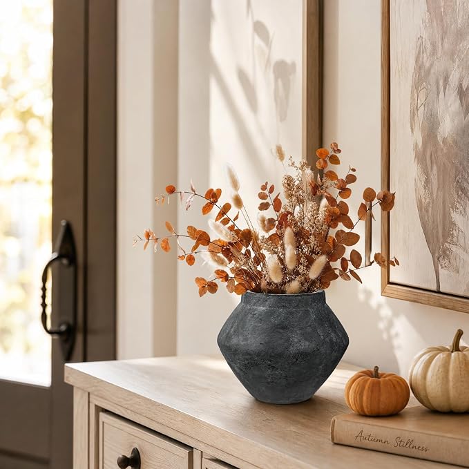 Briful Rustic Ceramic Vase 6'' Decorative Charcoal Farmhouse Table Vase | - Image 5