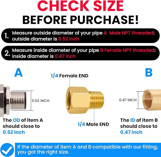SDTC Tech Brass Pipe Fitting 1/4 NPT Thread Male to 1/4 NPT Thread Female | - Image 3