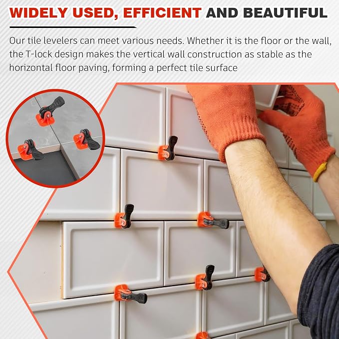 Nuanchu Tile Leveling System Kit 200 Reusable Tile Spacers + 200 1/16'' - Image 6