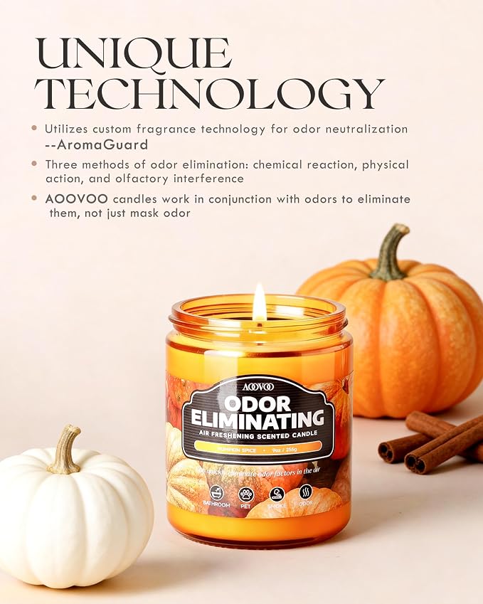 AOOVOO Pumpkin Spice Odor Eliminating Candle - 9 oz Fall Candles - Image 2