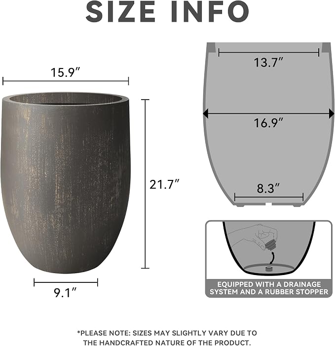 Kante Large Round Bullet Vintage BRN Concrete Planter 21.7" Tall, Outdoor | - Image 2
