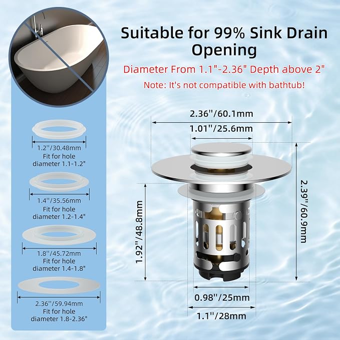 Hibbent 2 PCS Upgraded 3 in 1 Bathroom Sink Drain Strainer, Pop Up Stopper - Image 8
