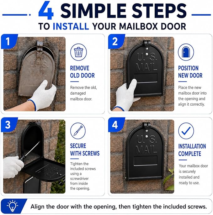 Mailbox Door Replacement Panel 8" W x 10" H, No-Drill Repair Kit - Image 5