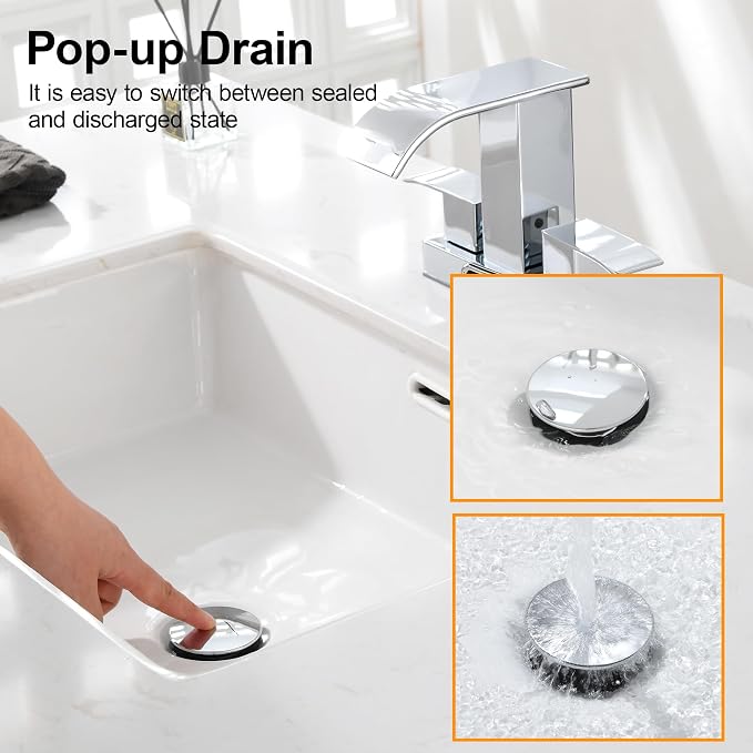TIORIY Chrome Pop Up Bathroom Sink Drain, - Image 7