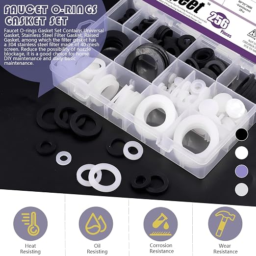 Swpeet 256Pcs 7 Sizes Flat Rubber and Silicone Washers O Ring Plumbing Washers - Image 5