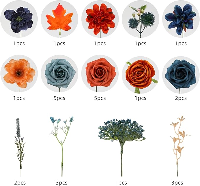 Artificial Flowers Combo Orange Flowers Mix Silk Flowers Dahlia Roses - Image 8