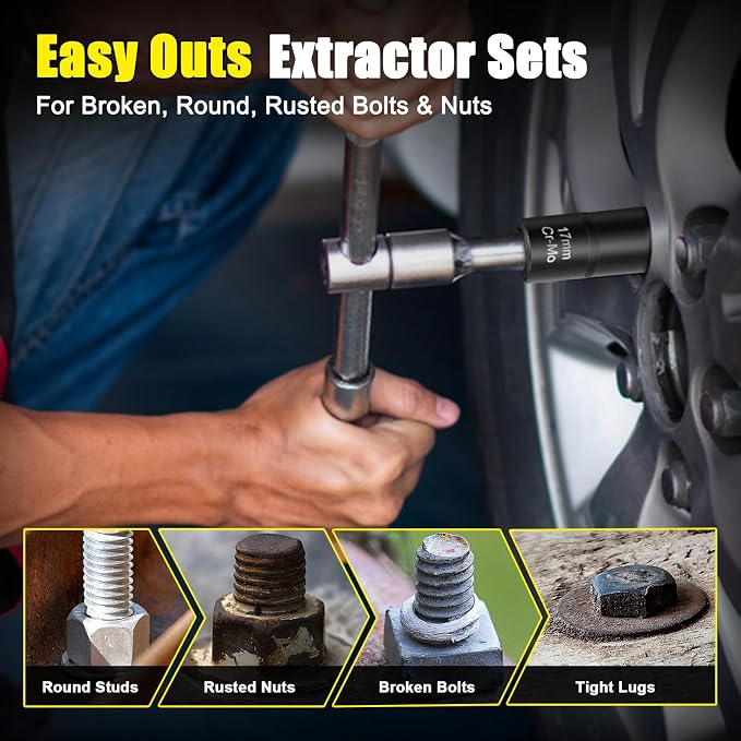 Bolt Extractor Kit 24 Pieces, 3/8'' 1/2'' Drive Lug Nut Extractor Set | Bolt - Image 5