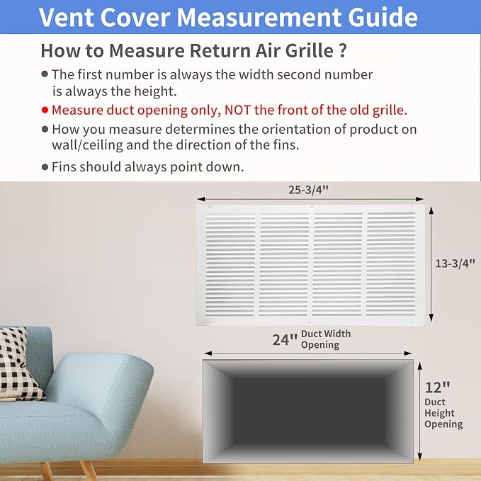 Howeall 24"W x 12"H Steel Return Air Grille, Air Return Vent Cover - Image 5