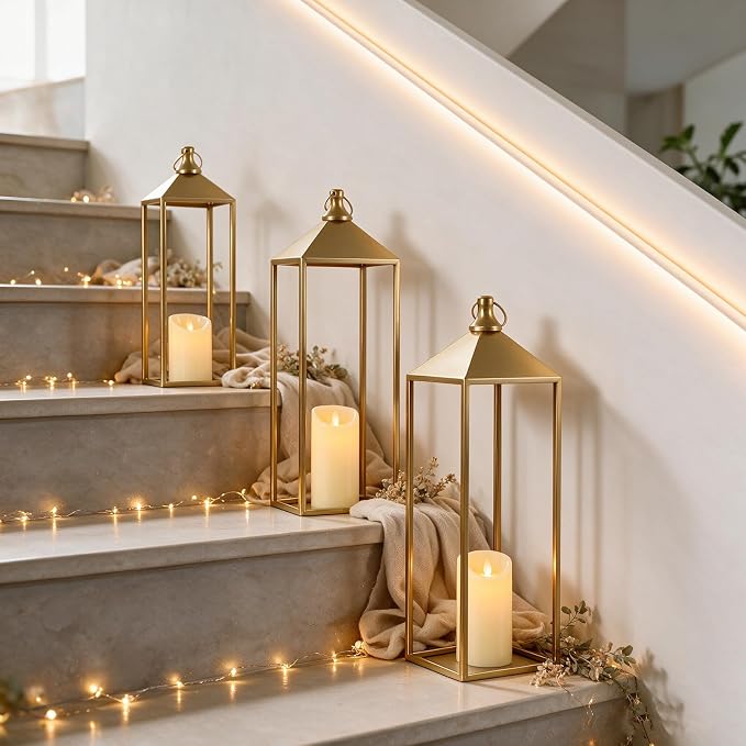 3 Pcs Large Gold Decorative Lanterns - Image 3