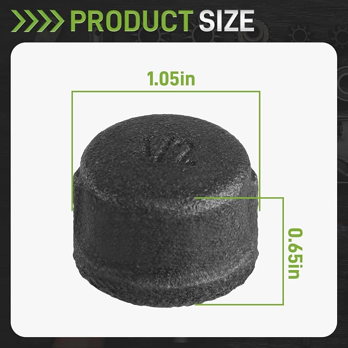 Pack of 10 Malleable Iron Cast Pipe Fitting Cap Caps 1/2" Inch Threaded Pipe - Image 2