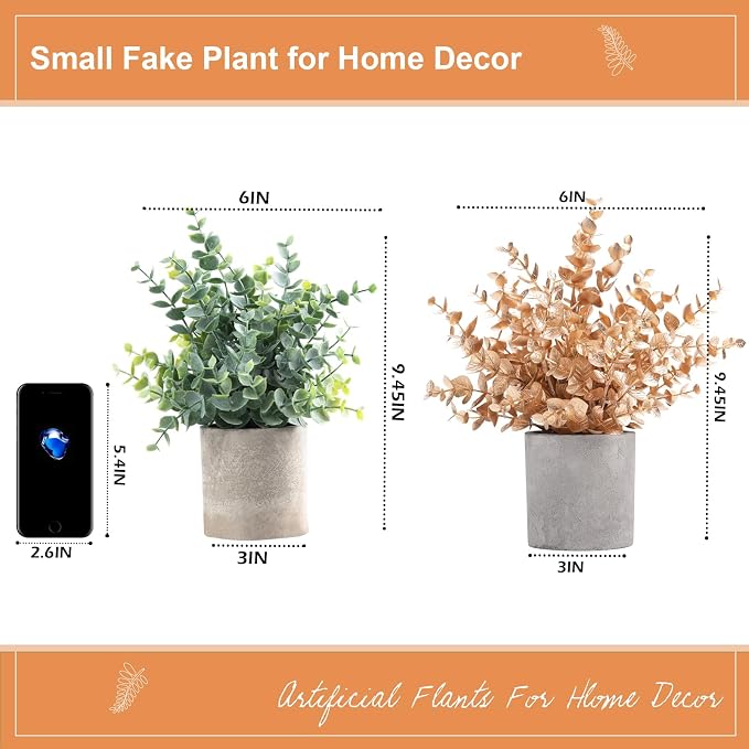 Coferset 2 Pack Small Fake Plants Eucalyptus Potted - Image 8