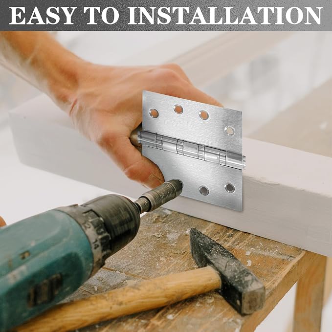 2 Pack Stainless Steel Silver Door Hinges, Heavy Duty Door Hardware, 4 x 4 Inch - Image 6