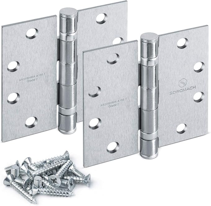 Satin Chrome 4.5 Inch Commercial Hinges Square Radius Corners Brushed Silver by SORGMACH
