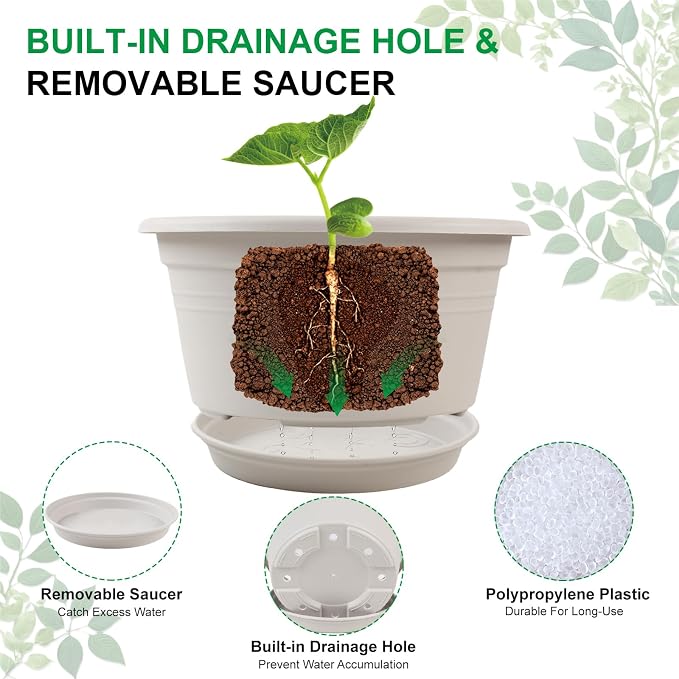 6 Pack 10 inch Plant Pot, Shallow Planters - Image 3