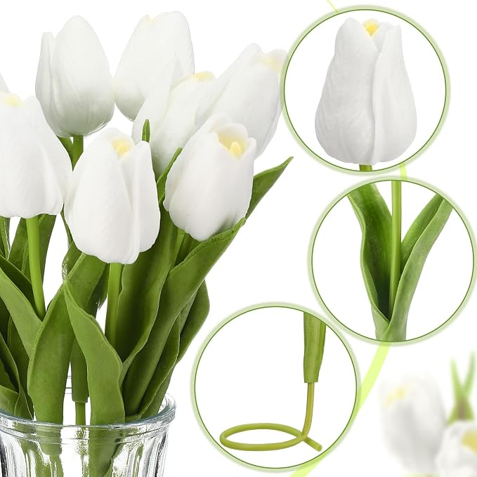 Janinka 60pcs Artificial Tulip Flowers Fake PU Tulips Faux Latex Bouquet Flower - Image 3