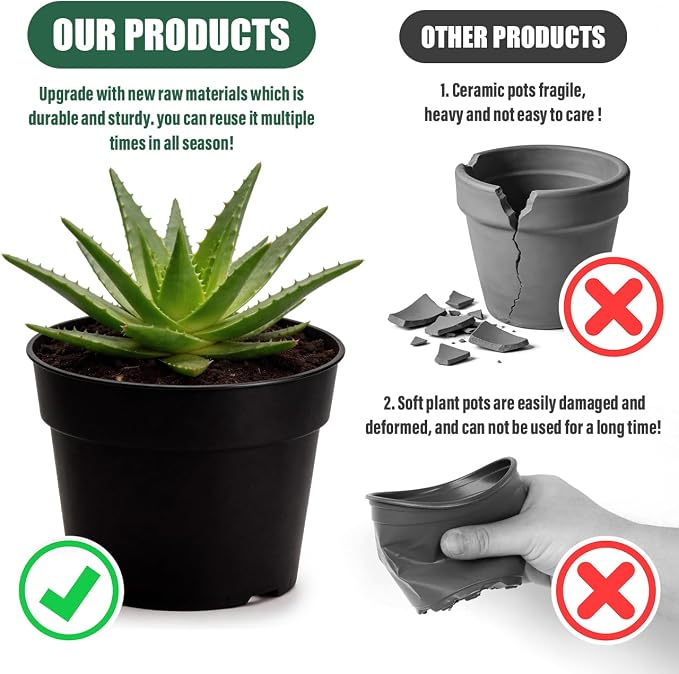 RooTrimmer 50 Pack 6 Inch Nursery Pots, Plastic Flower Pots, Thick Plant Pots - Image 4