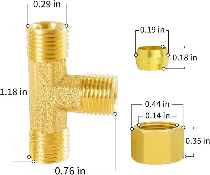 ChillWaves Brass Tee Compression Tube Fitting, 1/8" OD x 1/8" OD x 1/8" OD - Image 3