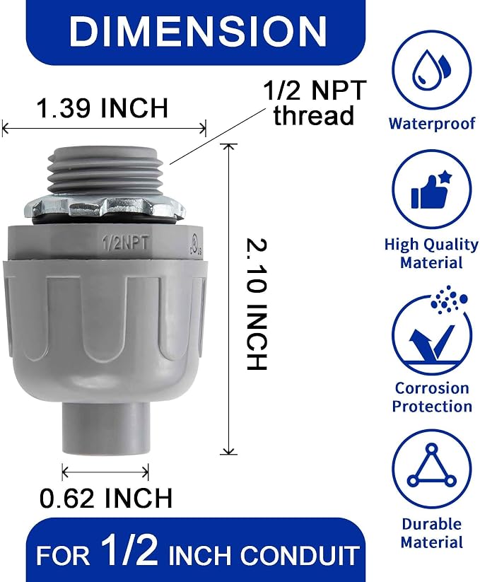 Yariwiz 1/2 Plastic Liquid Tight Conduit Coupling - Image 2