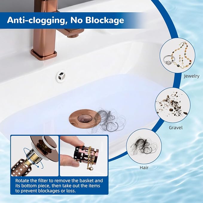 Hibbent Upgraded 3 in 1 Bathroom Sink Drain Strainer, Pop Up Stopper - Image 2
