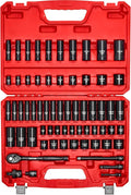 VEVOR 3/8" Drive Impact Socket Set, 64 Piece, Deep & Shallow Kit | SAE & Metric by VEVOR