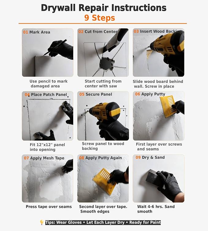 Drywall Repair Kit，34 Pcs 12x12inch Wall Patch Kit - Image 3