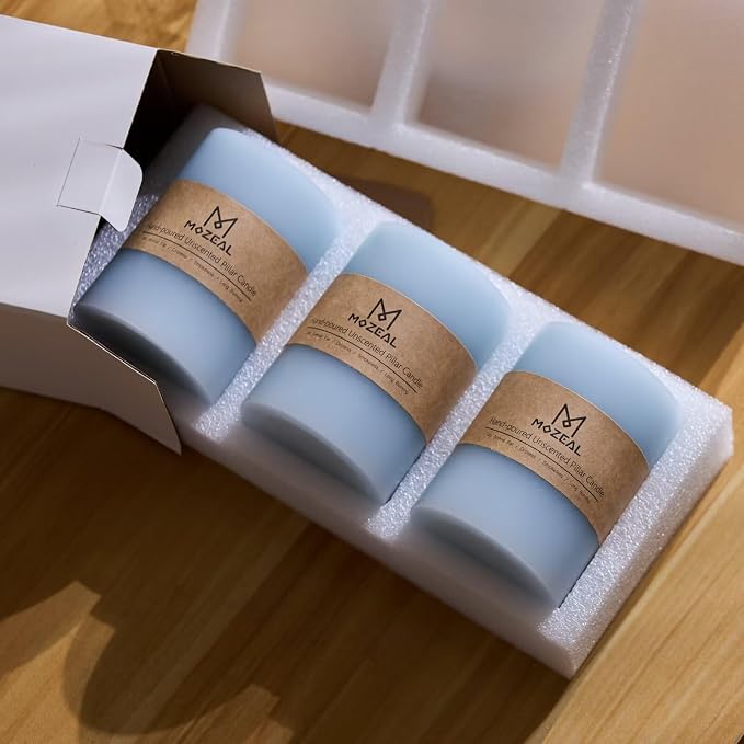 MOZEAL 3" x 4" Hand-Poured Unscented Baby Blue Candle, Dripless Sky Blue/Light - Image 5