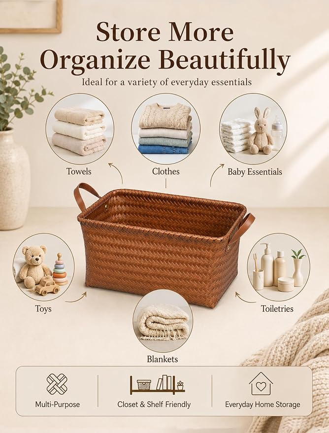 Wicker Storage Baskets, 4 Pack Woven Baskets - Image 4