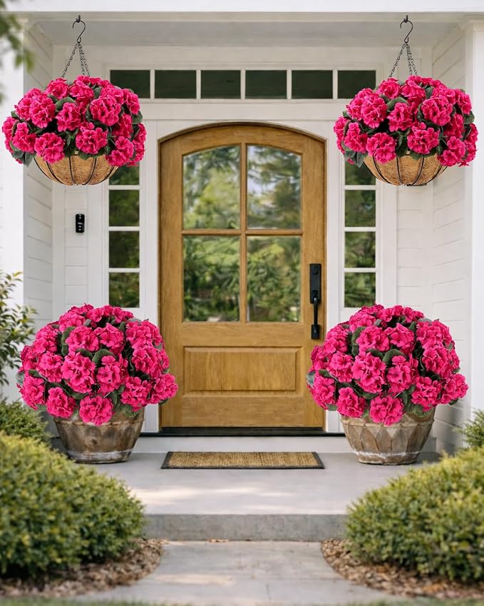 Artificial Flowers for Outdoors – 6 Bundles of UV-Resistant Artificial Geraniums - Image 2