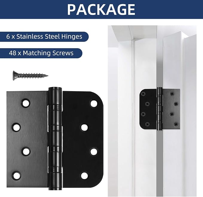 6 Pack Ball Bearing Door Hinges, 4 Inch x 4 Inch Heavy Duty Stainless Steel - Image 2