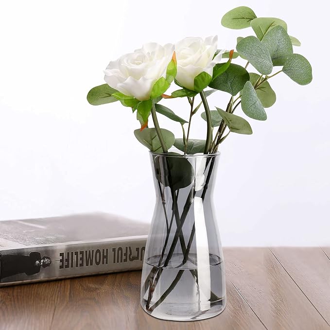 8 Inch Gray Glass Vase for Flowers, Modern Boho Table Decor | Farmhouse Vases - Image 8