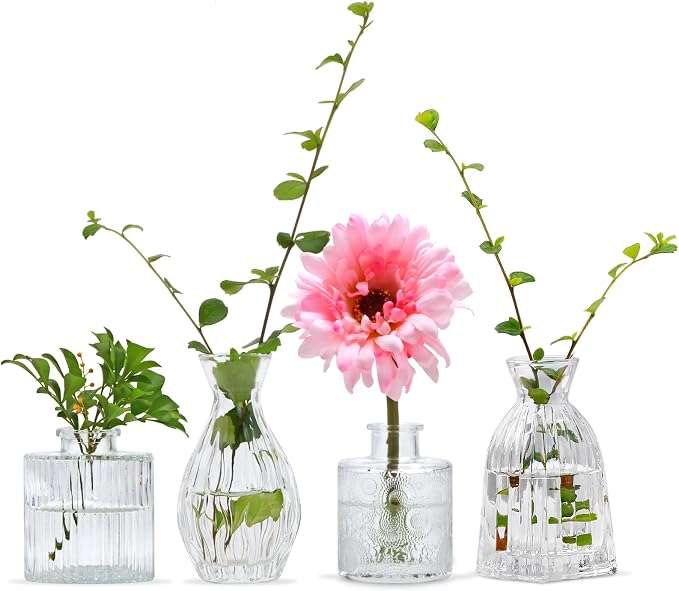 Glass Bud Vases Set of 4, Small Flower Vases by Mapoxy