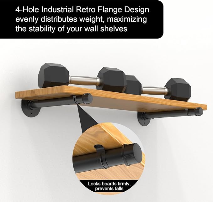 Storystore 1/2" Industrial Pipe Shelf Brackets, Wall Mount Floating Rack | 12" - Image 7