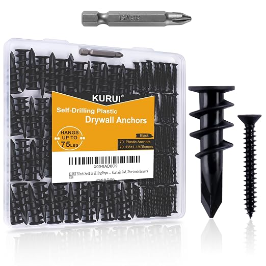 140PCs #8 Self Drilling Drywall Anchors, Heavy Duty Dry Wall Anchors and Flat by KURUI