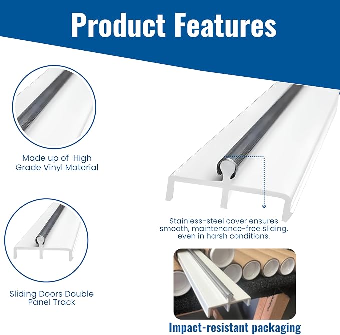 KC Hardware Sliding Door Double Track Replacement 60 Inch White Vinyl Modern - Image 2