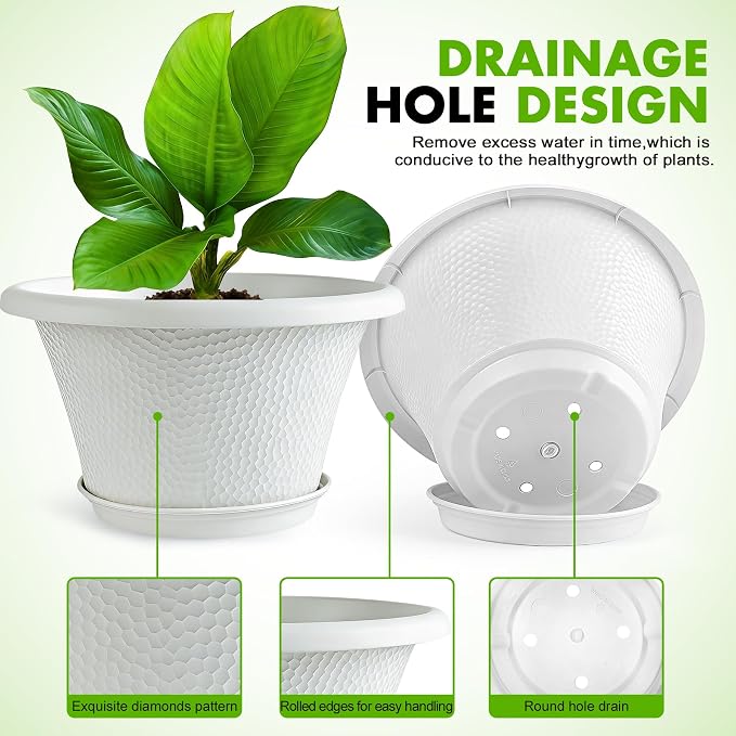 Quarut 12 Inch Pots for Plants, 4 Pack Large Flower Pots - Image 4