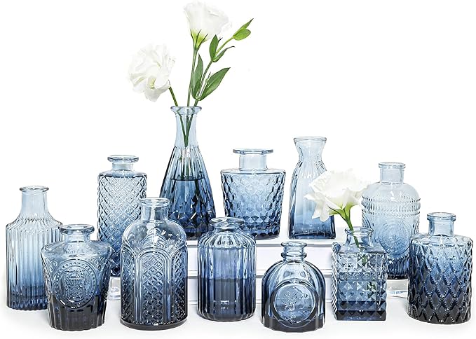 SUPMIND Glass Bud Vase Set of 12, Small Blue Flower Vases by SUPMIND