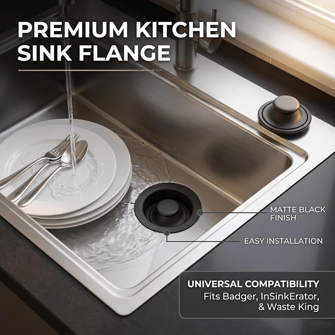 Garbage Disposal Stopper & Flange Kit, Matte Black Sink Stopper 3-1/2" - Image 6