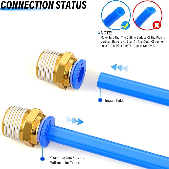 TAILONZ PNEUMATIC Blue Straight 4mm Tube OD x 1/8 Inch G Thread Push to Connect - Image 6