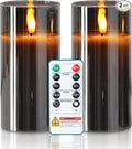 Homemory Grey Glass Flameless Candles, Real Wax, Remote Timer, 2 Pack | D3"xH6" by Homemory