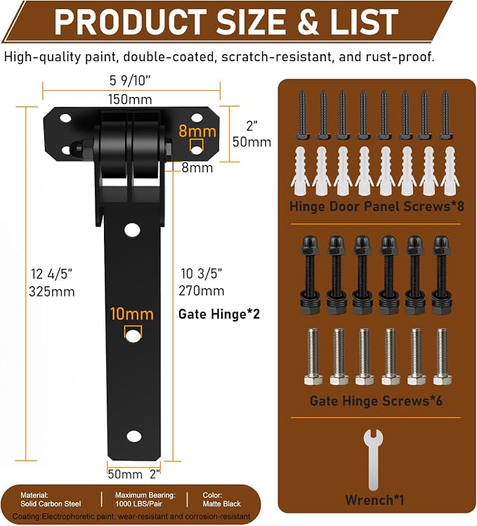 Heavy Duty Gate Hinges 1000 Lbs, 13” Bolt-On/Weld-On 180° Open Gate Hinges | - Image 2