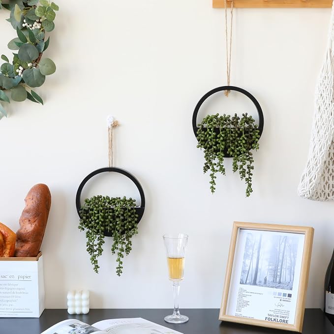2pcs Artificial Succulents Hanging Plants 20.1'' Fake String of Pearls in Pot - Image 8