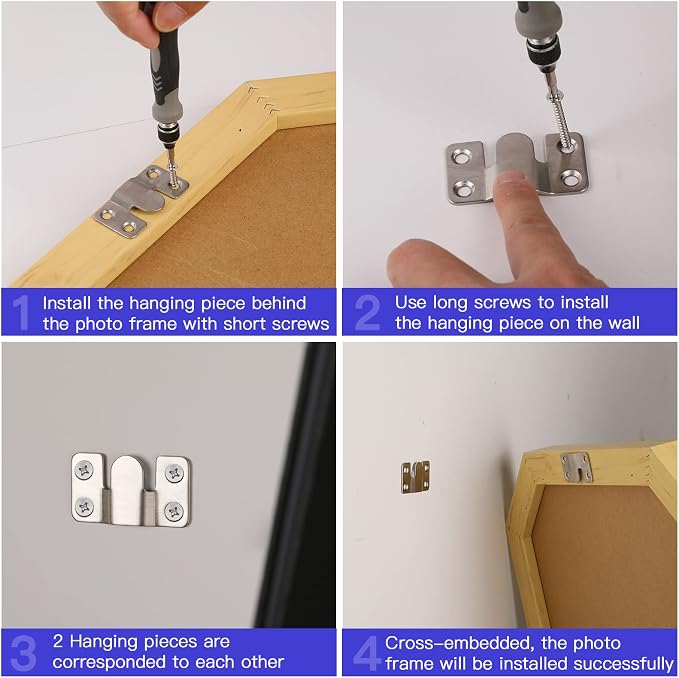4 Pairs Interlocking Flush Mount Bracket Picture Hanging Hooks Stainless Steel - Image 5