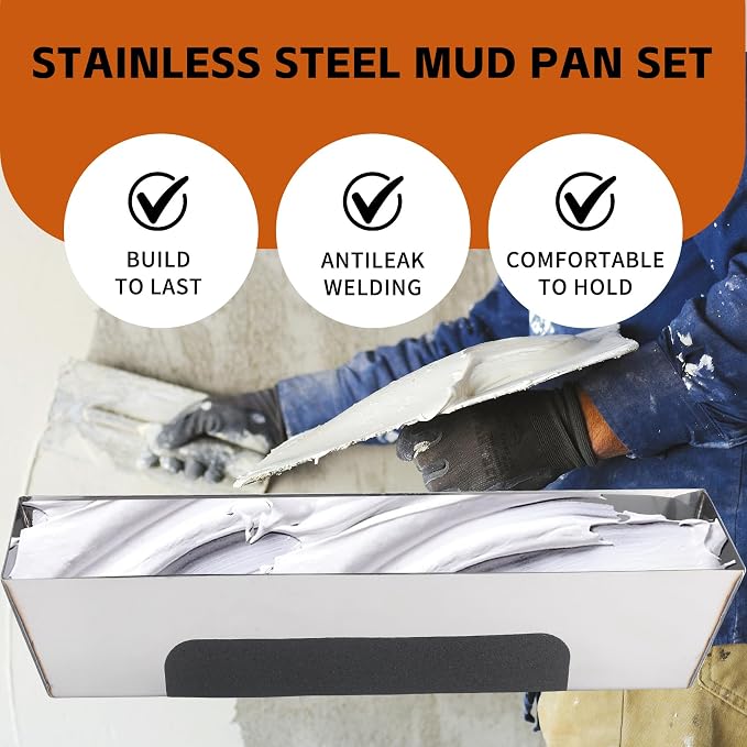12" Stainless Steel Mud Pan, Anti-slip Base, Sheared Sides to Clean Knives - Image 6