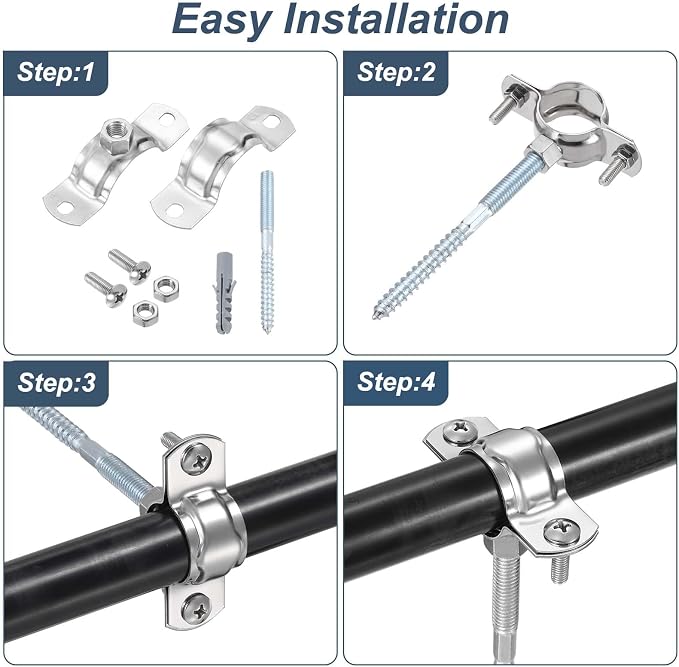 HARFINGTON 8 Pcs Adjustable Pipe Bracket Clamps 1-9/16" Stainless Steel Wall - Image 5
