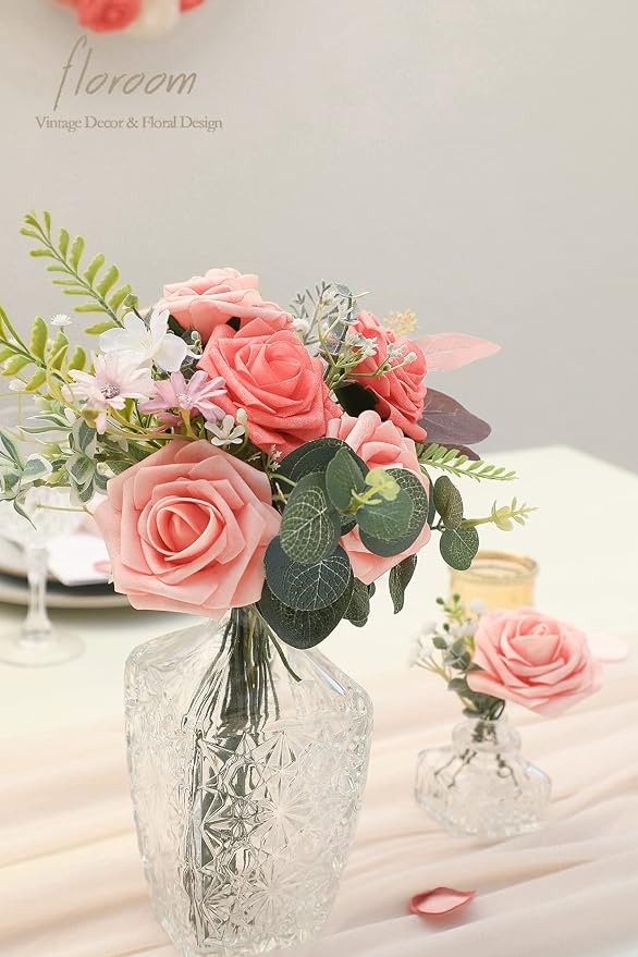 Artificial Flowers 50pcs Real Looking Mixed Living Coral Foam Fake Roses - Image 4