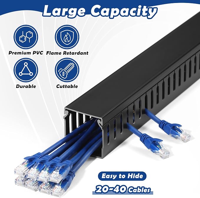 ZhiYo 2"H x 2"W Cable Raceway, 6ft Under Desk Wire Management Channel Black | - Image 3