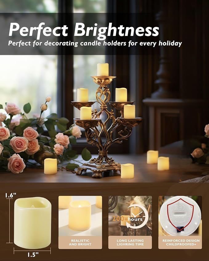 Homemory 12 Pack Ivory Flameless Flickering LED Votive Tealights Candles | - Image 2