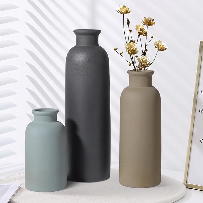 Small Ceramic Vase Set of 3, Boho Modern Flower Vase Room Decor, Farmhouse Decor - Image 4